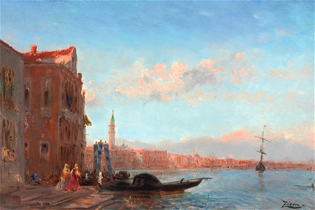 Felix ziem personnages sortant dun palais canal della grazia)