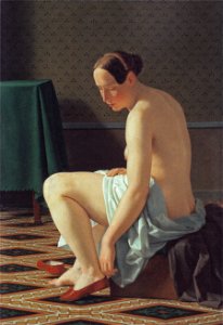 Femme nue mettant ses chaussons. Eckersberg. Free illustration for personal and commercial use.