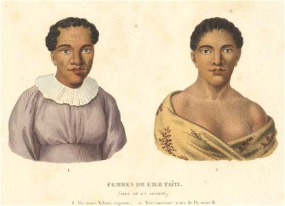Femmes de L'Isle Taïti. (Isles de la Sociéte) 1. Po-maré Vahiné, régente. 2. Téré-moémoé, veuve de Po-maré II, National Library of Australia