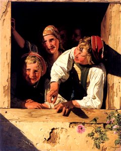 Ferdinand Georg Waldmüller - Children at the Window - WGA25429. Free illustration for personal and commercial use.