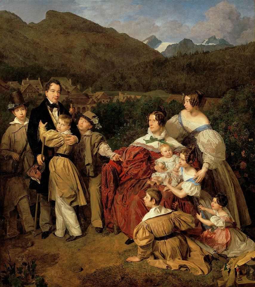 Ferdinand Georg Waldmüller - Der Notar Dr. Josef August Eltz mit seiner Gattin Caroline, geb. Schaumburg, und den acht Kindern in Ischl - 2567 - Österreichische Galerie Belvedere