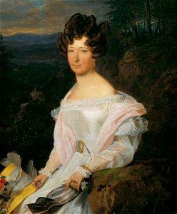 Ferdinand Georg Waldmüller - Dame in weißem Kleid vor einer Wienerwaldlandschaft - 630 - Österreichische Galerie Belvedere