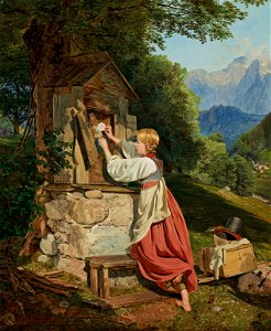 Ferdinand Georg Waldmüller - Ein Mädchen schmückt die Mutter Gottes mit einer Rose - 5603 - Österreichische Galerie Belvedere