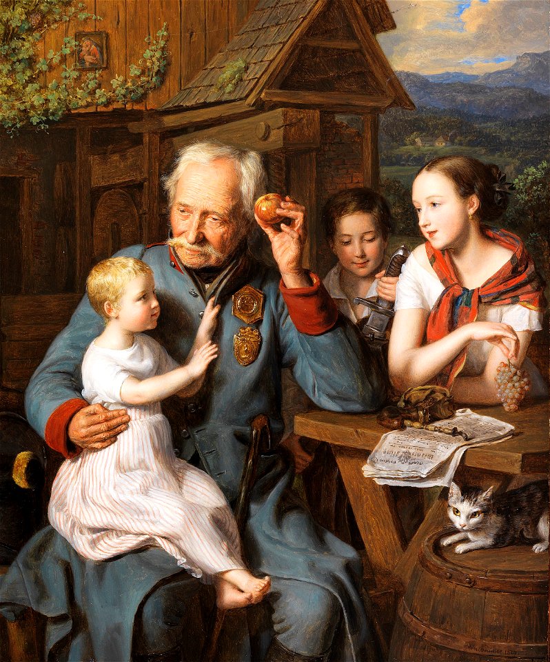 Ferdinand Georg Waldmüller Ein alter Invalide mit drei Kindern 1827