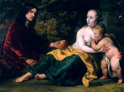 Ferdinand Bol - Portrait historié of Wigbold Slicher, Elisabeth Spiegel and their son as Paris, Venus and Amor, 1656
