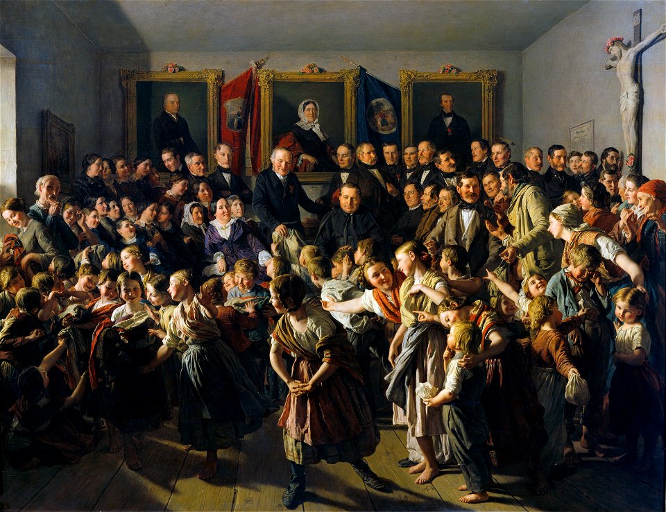 Ferdinand Georg Waldmüller - Kinder armer Eltern werden von der Gemeinde Spittelberg am Michaelitage mit Winterkleidern beteilt - 1385 - Österreichische Galerie Belvedere