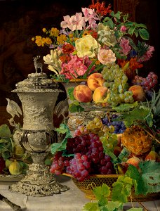 Ferdinand Georg Waldmüller - Stillleben mit Früchten, Blumen und silbernem Pokal - 876 - Österreichische Galerie Belvedere