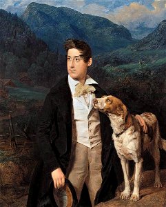 Ferdinand Georg Waldmüller - Waldmüller's Son Ferdinand with Dog - WGA25424