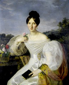 Ferdinand Georg Waldmüller (workshop) Lady in a white dress. Free illustration for personal and commercial use.