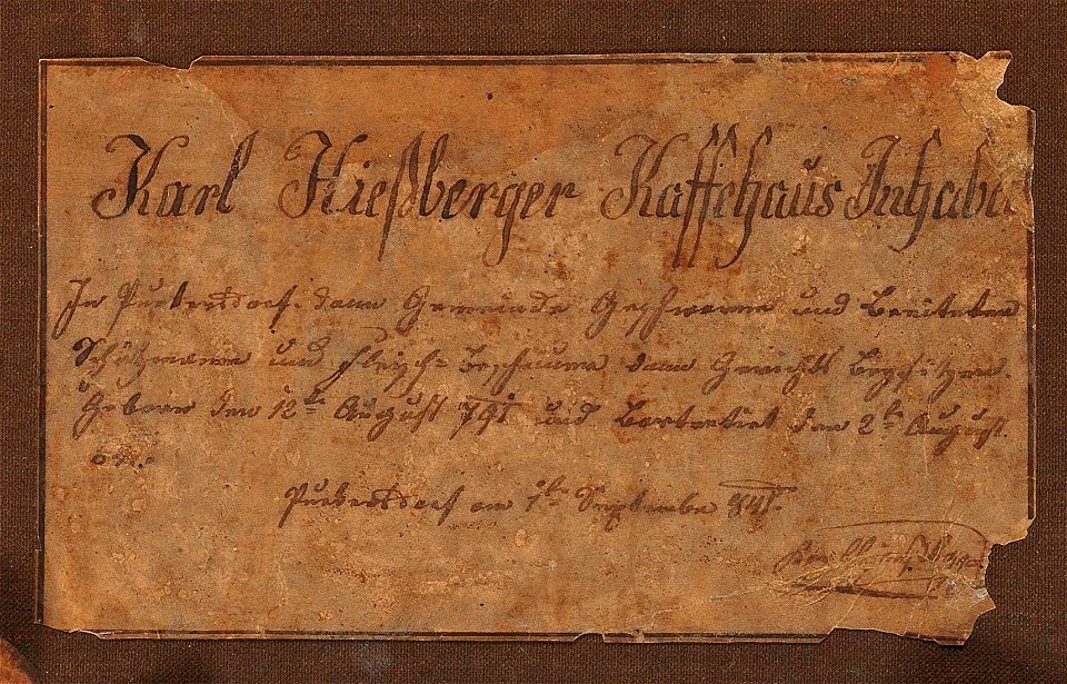Ferdinand Küss Portrait des Kaffeeinhabers Karl Hißberger Rückseite