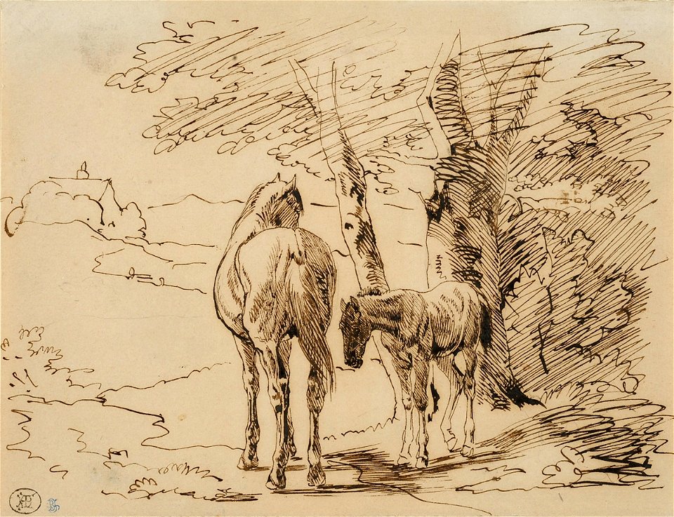 Ferdinand Kobell Stute mit Fohlen