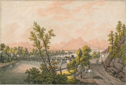 Ferdinand Runk - most na Savi pri Črnučah (kolorirana jedkanica, 1815)