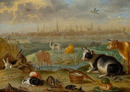 Ferdinand van Kessel - Ansichten aus den vier Weltteilen mit Szenen von Tieren, Amsterdam - GG 3036 - Kunsthistorisches Museum