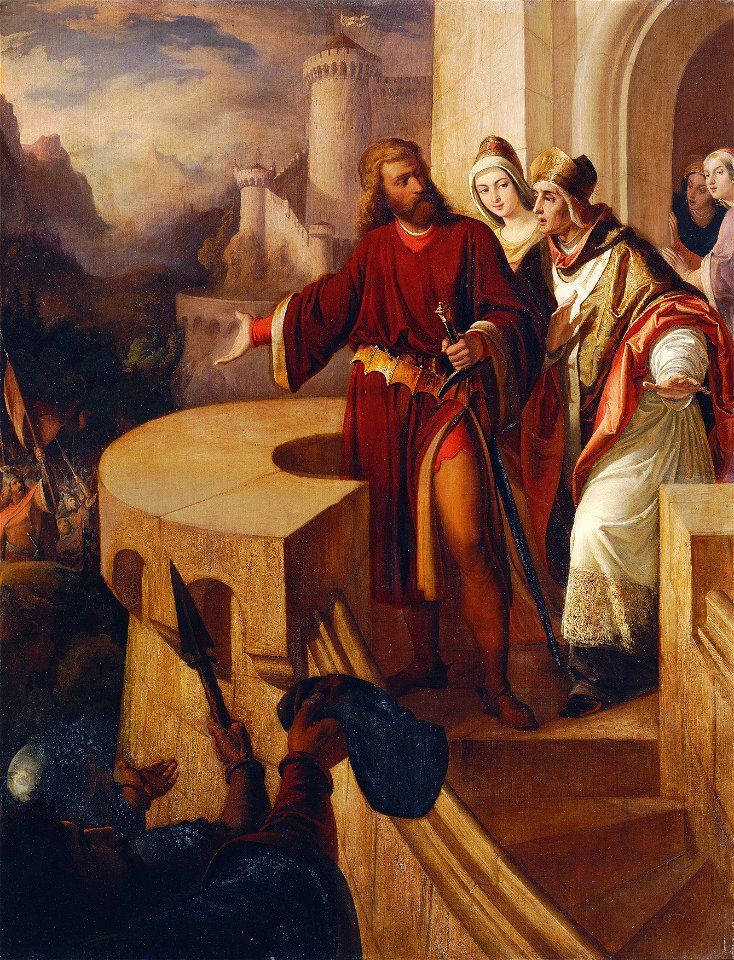 Ferdinand Schubert - Radbot, Graf von Habsburg zeigt seinem Bruder Bischof Werner seine bewaffneten Getreuen - 7786 - Kunsthistorisches Museum
