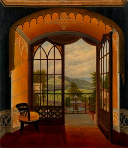 Ferdinand Zschäck (1801-77) - View from the Window in the Corridor of the Rosenau - RCIN 402500 - Royal Collection