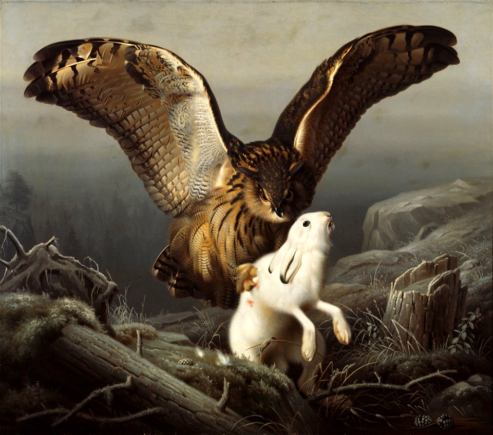 Ferdinand von Wright - An Eagle-Owl Seizes a Hare
