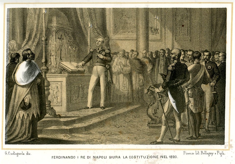 Ferdinando I re di Napoli giura la costituzione nel 1820