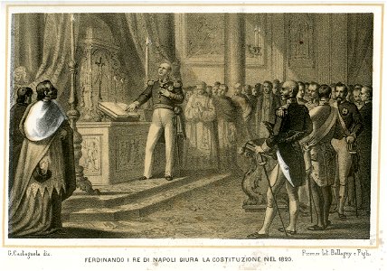 Ferdinando I re di Napoli giura la costituzione nel 1820