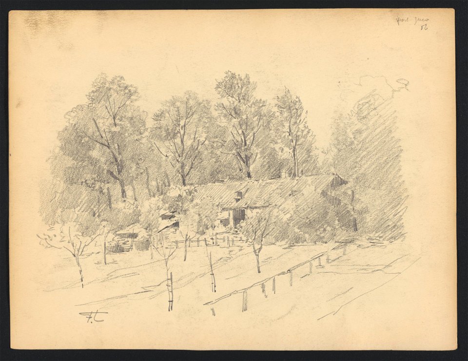 Fermette et verger au Fort Jaco (Uccle) 1906 drawing by Jean-François Taelemans, R-2009-26388, Prints Department, Royal Library of Belgium
