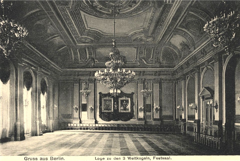 Festsaal im Freimaurerhaus 'Loge zu den 3 Weltkugeln' anno 1900 aus ...