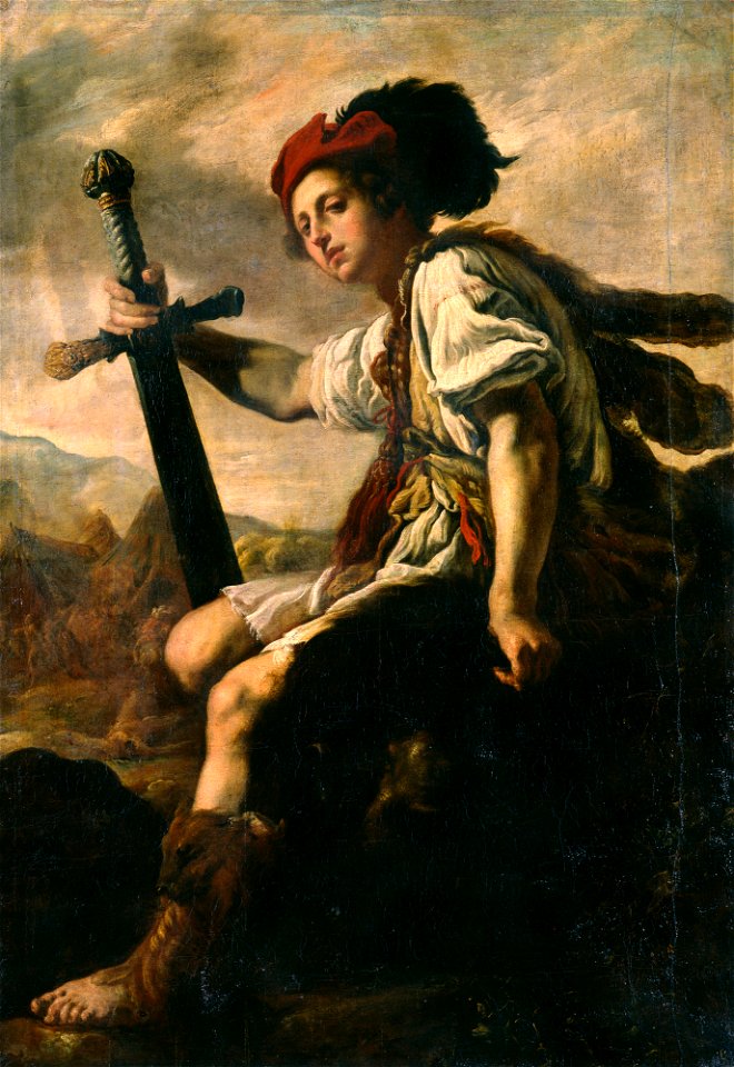 Domenico Fetti - Davide con la testa di Golia (Dresden). Free illustration for personal and commercial use.