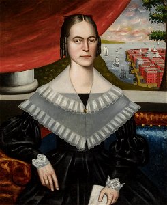 Erastus Salisbury Field - Portrait of a Woman said to be Clarissa Gallond Cook, in front of a Cityscape