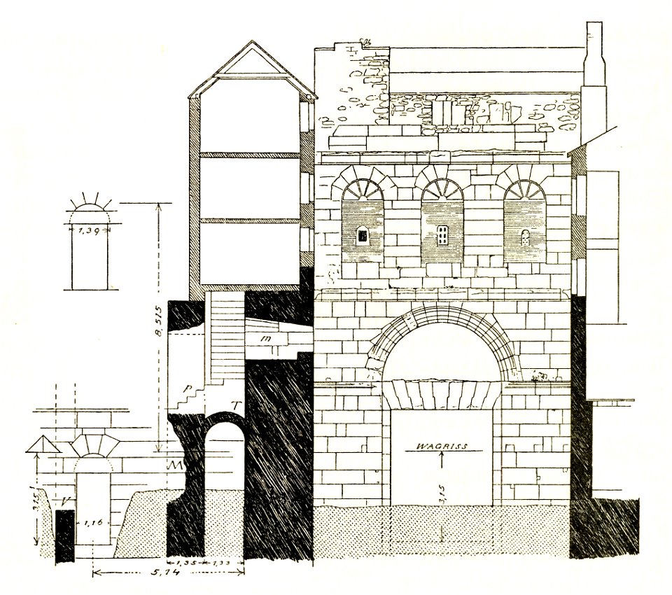 Fig 028 Westöstlicher Schnitt durch die Porta Aurea, Zustand 1906