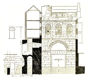 Fig 028 Westöstlicher Schnitt durch die Porta Aurea, Zustand 1906. Free illustration for personal and commercial use.