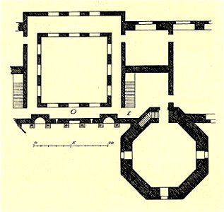 Fig 032 Ergänzter Grundriss der Porta Aurea in Höhe des Wehrganges - Zustand 1906. Free illustration for personal and commercial use.