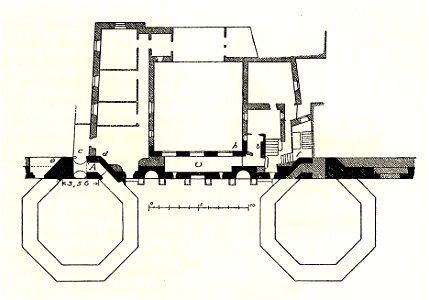 Fig 026 Grundriss der Porta Aurea in der Höhe des Wehrgangs, Zustand 1906. Free illustration for personal and commercial use.