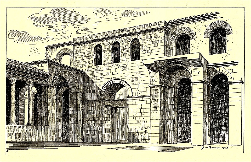Fig 034 Ansicht des Westtores - Porta Ferrea - von der Straße aus gesehen - Wiederherstellung