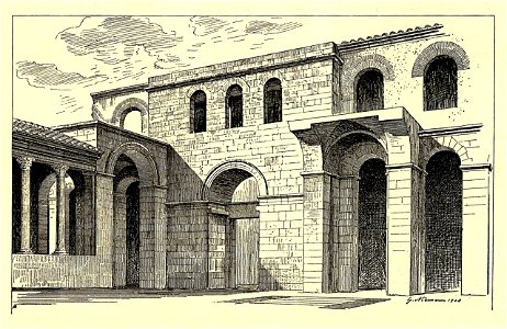 Fig 034 Ansicht des Westtores - Porta Ferrea - von der Straße aus gesehen - Wiederherstellung