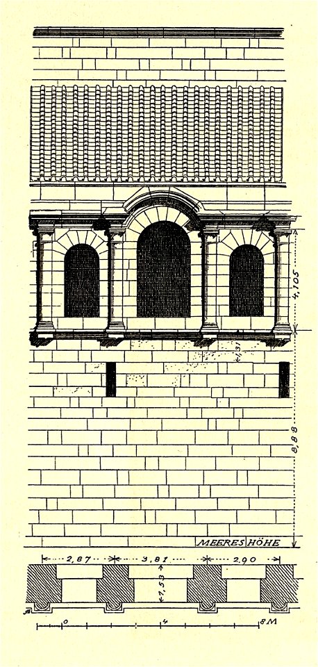 Fig 122 - Ausschnitt der Südmauer - ergänzt, Stand 1907