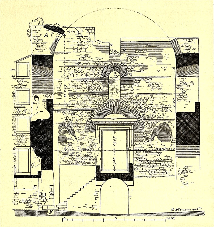 Fig 069 Westöstlicher Schnitt durch das Vestibül, Zustand 1904