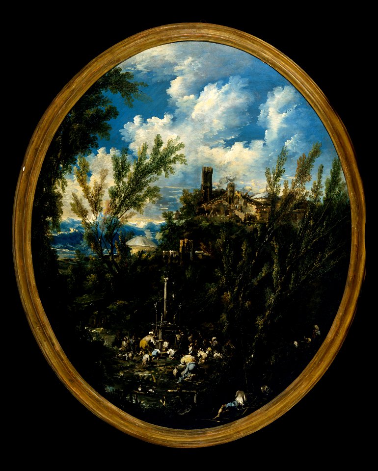 Figures by Alessandro Magnasco, Landscape by Antonio Francesco Peruzzini - Worshippers at a Shrine in a Mountainous Landscape - BF.1999.41 - Museum of Fine Arts