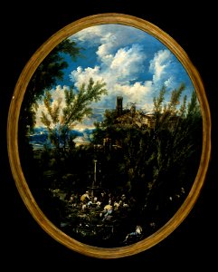 Figures by Alessandro Magnasco, Landscape by Antonio Francesco Peruzzini - Worshippers at a Shrine in a Mountainous Landscape - BF.1999.41 - Museum of Fine Arts