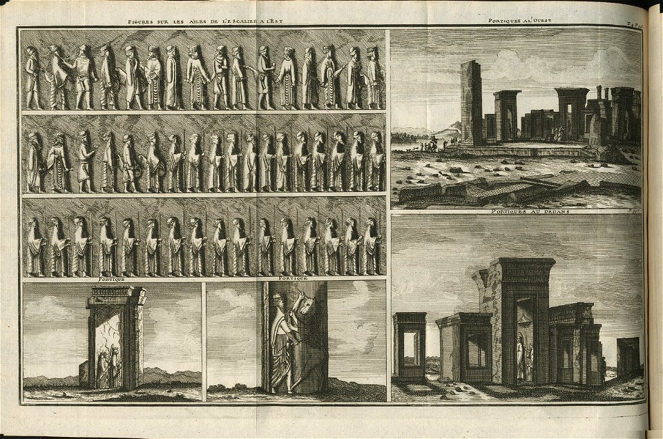 Figures sur les ailes de l'escalier à l'est - Portiques à l'Ouest - Portiques au dedans - Portique - Bruyn Cornelis De - 1725