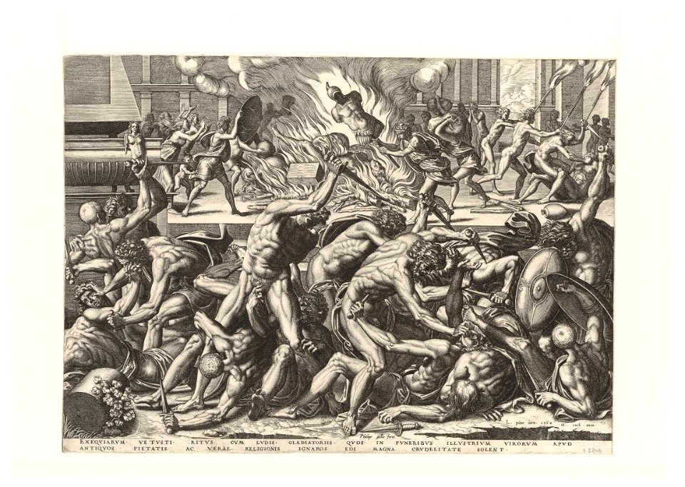 Fighting Gladiators 1562 print by Luca Penni, S.V 89181, Prints Department, Royal Library of Belgium