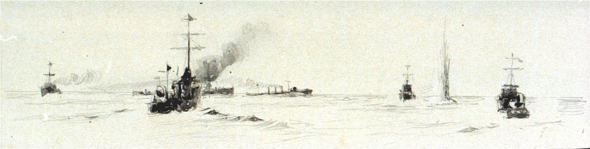 Fighting vessels at sea with shell fire RMG PV3622
