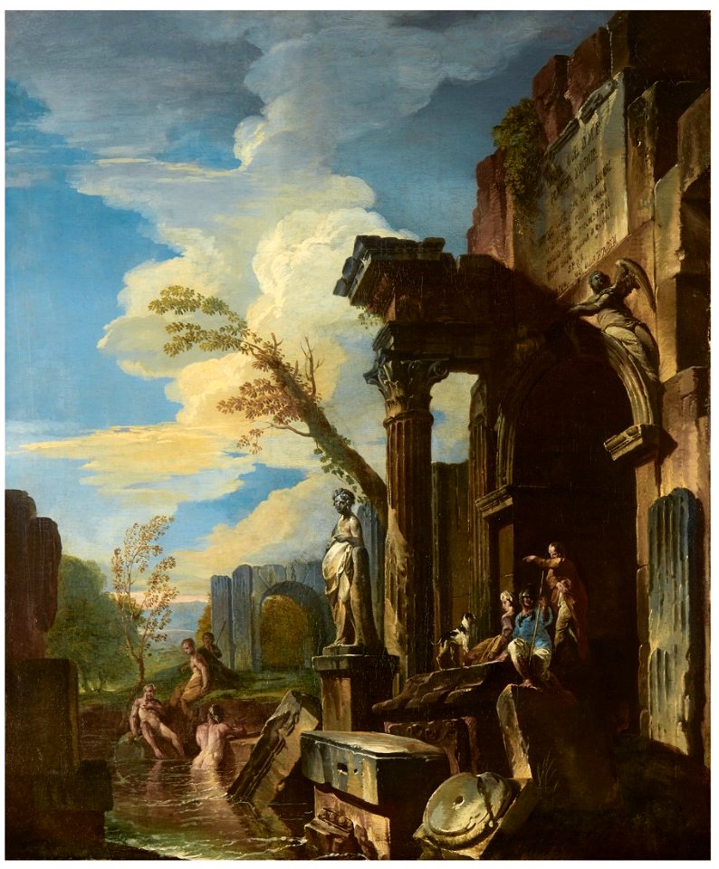 FIGURES IN A GARDEN WITH WATER SPRINGS