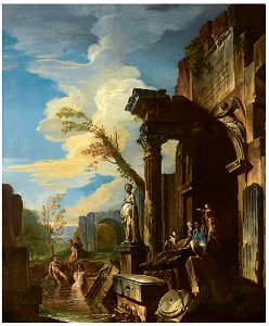 FIGURES IN A GARDEN WITH WATER SPRINGS