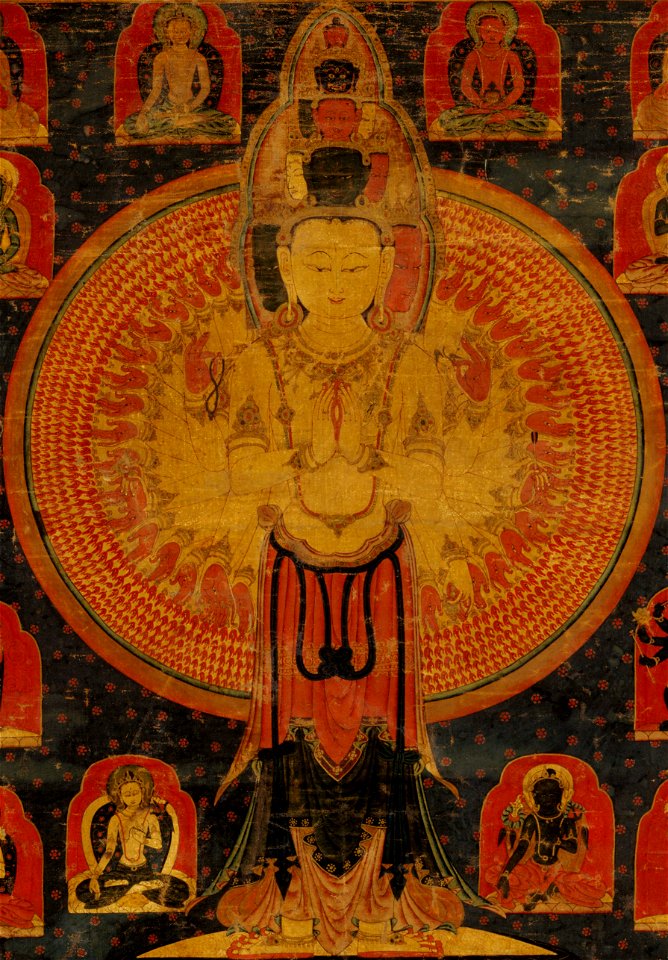 Figure detail, Thousand-Armed Chenresi, a Cosmic Form of the Bodhisattva Avalokiteshvara (cropped)