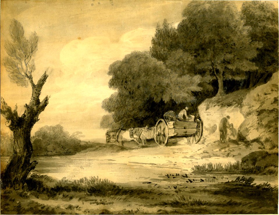 Figures with cart at roadside drawing by Thomas Gainsborough