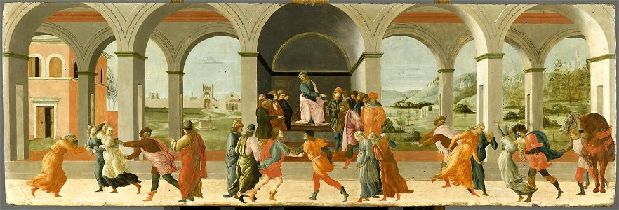 Filippino Lippi - Scènes de l'histoire de Virginie Appius Claudius fait arrêter Virginie, le décemvir condamne Virginie à l'esclavage, Virginie est tuée par Virginius, MI 501