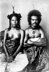 Fijian man and woman, 1884. Free illustration for personal and commercial use.