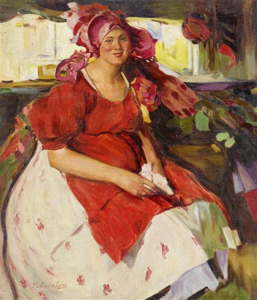 Filip Malyavin Portrait einer rotgekleideten Frau