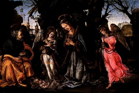 Filippino Lippi - The Nativity with Two Angels - WGA13091. Free illustration for personal and commercial use.