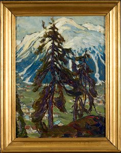 Fir Trees in front of the Mountains. Study from North Norway (Anna Boberg) - Nationalmuseum - 21365