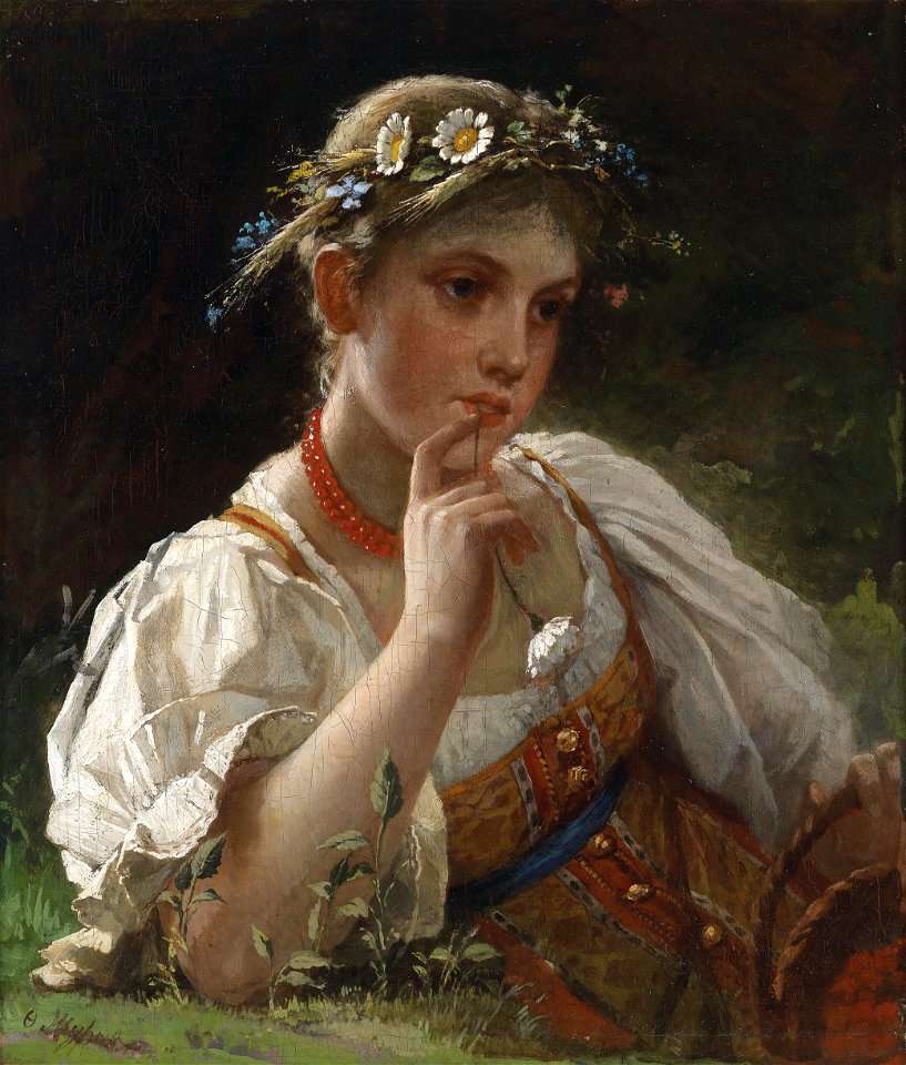 Firs Sergejevitch Zhuravlev Mädchen in Tracht mit Blumenkranz