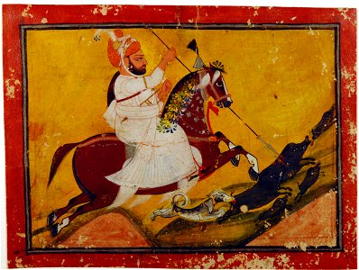 Gokaldas on his stallion Lalparogh hunting boar (6125099188)